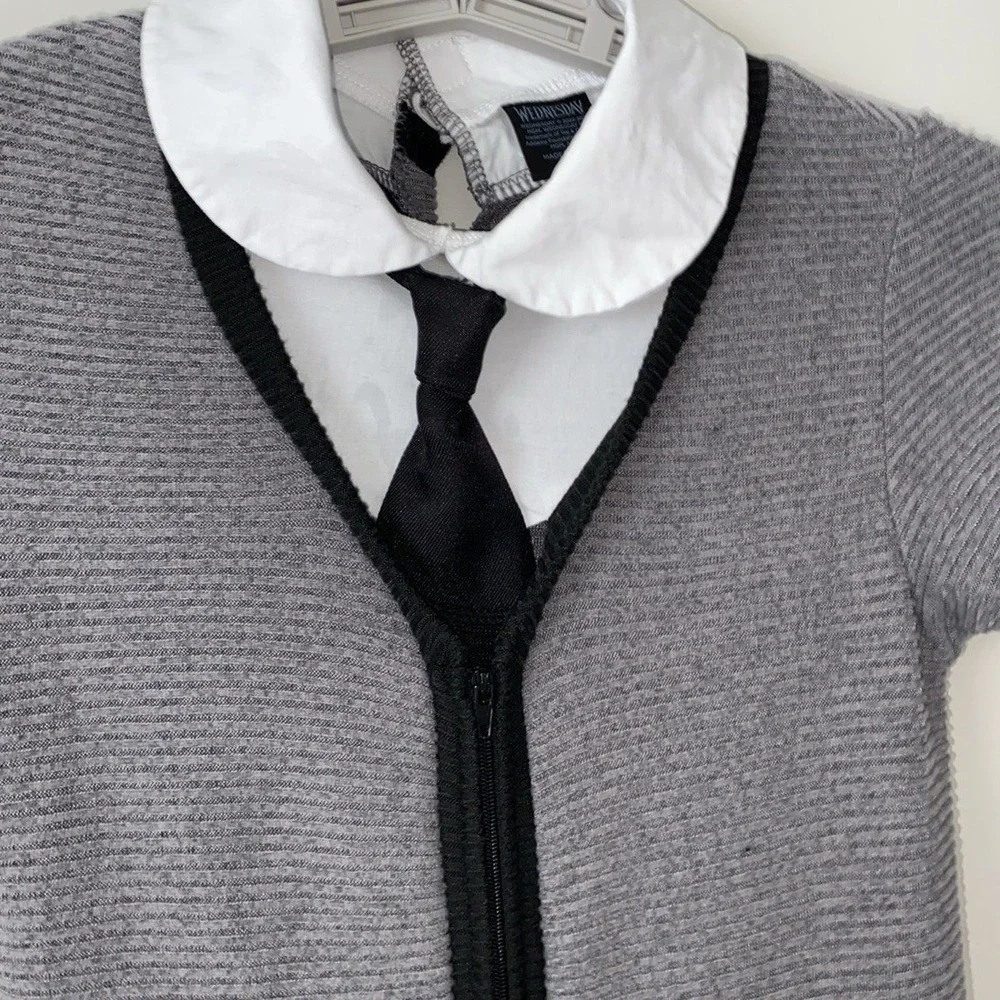 Wednesday Addams School Uniform Dress Kids Large Grey Gingham Cosplay Costume
